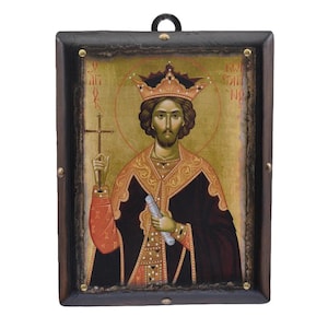 Saint Constantine the Great, Handmade Wooden Byzantine Icon, Greek Orthodox Icons, Christian Gifts, Religious Icons, Housewarming Gifts