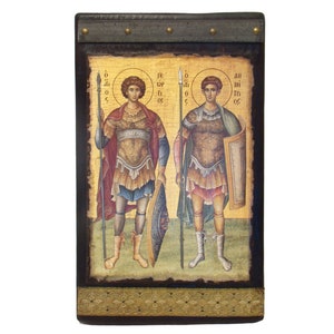 Saint George and Saint Demetrios, Handmade Wooden Byzantine Icon, Greek Orthodox Icons, Christian Gifts, Religious Icons, Housewarming Gifts