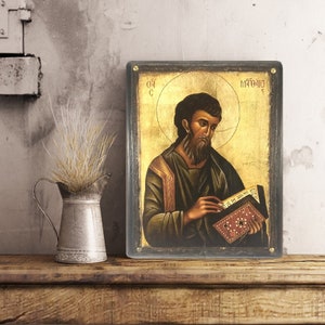Saint Mathew the Apostle, Handmade Wooden Byzantine Icon, Greek Orthodox Icons, Christian Gifts, Religious Icons, Housewarming Gifts