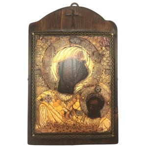 Virgin Mary Portaitisa from Mount Athos Handmade Wooden Byzantine Icons, Greek Orthodox Icons, Religious Icons, Christian Icons