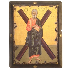 Handmade Apostle Andrew Byzantine Icon: Greek Orthodox Religious Gift