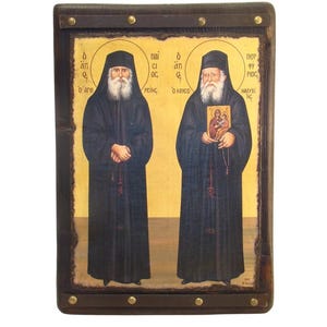 Saint Elder Paisios & Porfyrios Icon: Handmade Byzantine Greek Orthodox Art