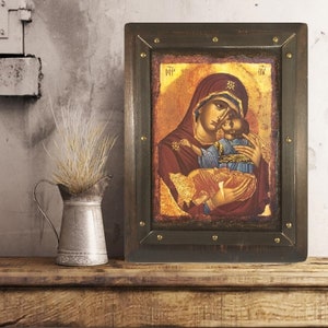 Virgin Mary, Handmade Wooden Byzantine Icons, Greek Orthodox Icons, Religious Icons, Christian icons, Religious gifts, Housewarming gifts
