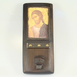 Jesus Christ candlestick, handmade wooden  Byzantine Icon, Greek Orthodox icons, Religious art, Religious icon, Religious gifts