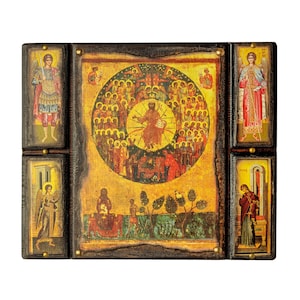Allerheiligen-compositie van aartsengelen en Annunciatie van de Maagd Maria Byzantijnse iconen | Orthodoxe iconen