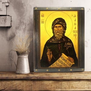 Saint John of Damascus, Handmade Wooden Byzantine Icon, Greek Orthodox Icons, Christian Gifts, Religious Icons, Housewarming Gifts