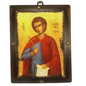 Saint John the Russian, Handmade Wooden Byzantine Icon, Greek Orthodox Icons, Christian Gifts, Religious Icons, Housewarming Gifts