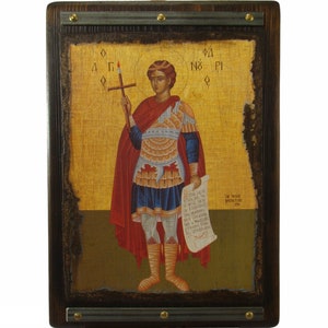 Saint Fanourios,Handmade Wooden Byzantine Icons, Greek Orthodox Icons, Religious Icons, Christian Icons, Religious Gifts, Housewarming Gifts