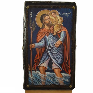 Saint Christopher, Handmade Wooden Byzantine Icon, Greek Orthodox Icons, Christian Gifts, Religious Icons, Housewarming Gifts