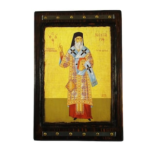 Handmade Saint Nektarios Byzantine Icon: Greek Orthodox Religious Art