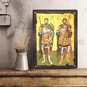 Handmade Saints Theodore Byzantine Icon: Greek Orthodox Religious Art