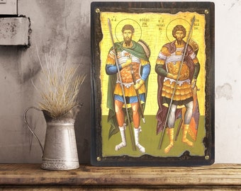 Saints Theodore handmade wooden Byzantine icon | Greek Orthodox icons | religious gifts