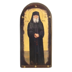 Saint Paisios, Handmade Wooden Byzantine Icon, Greek Orthodox Icons, Christian Gifts, Religious Icons, Housewarming Gifts, Wall Hanging Art