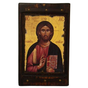 Handmade Jesus Christ Pantocrator Icon: Greek Orthodox Religious Art