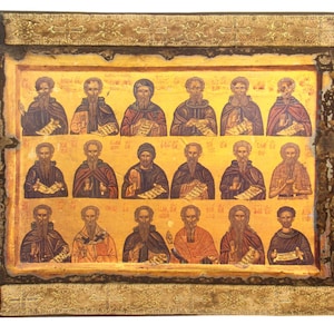 Holy Fathers in Exercisided, Dialampsantes Saints, Handmade Wooden Byzantine Icon, Greek Orthodox Icons, Christian Gifts, Religious Icons
