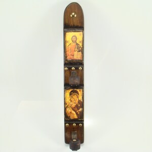 Candlestick of Jesus Christ and Virgin of Vladimir, Byzantine Icon, Handmade Religious Icon, Religious icons, Relgious gifts