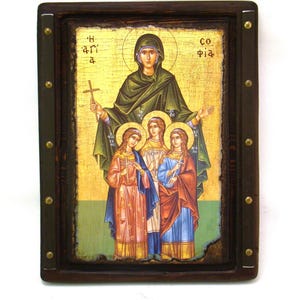 Saint Sophia and Daughters Byzantine Icon: Handmade Greek Orthodox Art