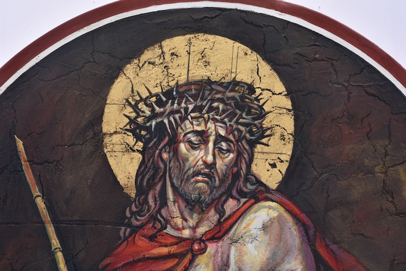 Jesus Humiliation Hand-painted Byzantine Icon: Jesus Christ Extreme Humiliation on Aged ...