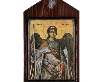 Handmade Archangel Michael Fir Wood Byzantine Icon