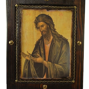 Handmade Saint John the Baptist Byzantine Icon: Greek Orthodox Religious Gift