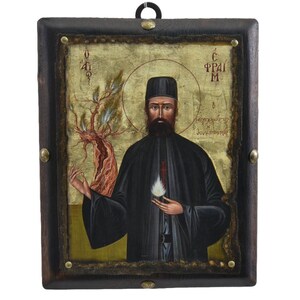 Handmade Saint Ephraim Icon: Greek Orthodox Byzantine Art