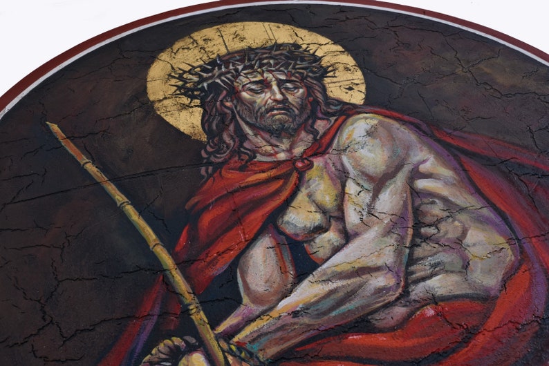 Jesus Humiliation Hand-painted Byzantine Icon: Jesus Christ Extreme Humiliation on Aged ...