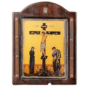 Crusifixion of Jesus Christ Byzantine icon Handmade Wooden Byzantine Icons, Greek Orthodox Icons, Religious Icons, Christian Icons