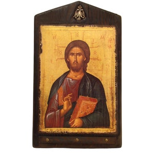 Handmade Jesus Christ Pantocrator Byzantine Icon: Greek Orthodox Religious Art