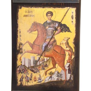 Saint Demetrios the Myroblyte, Handmade Wooden Byzantine Icon, Greek Orthodox Icons, Christian Gifts, Religious Icons, Housewarming Gifts