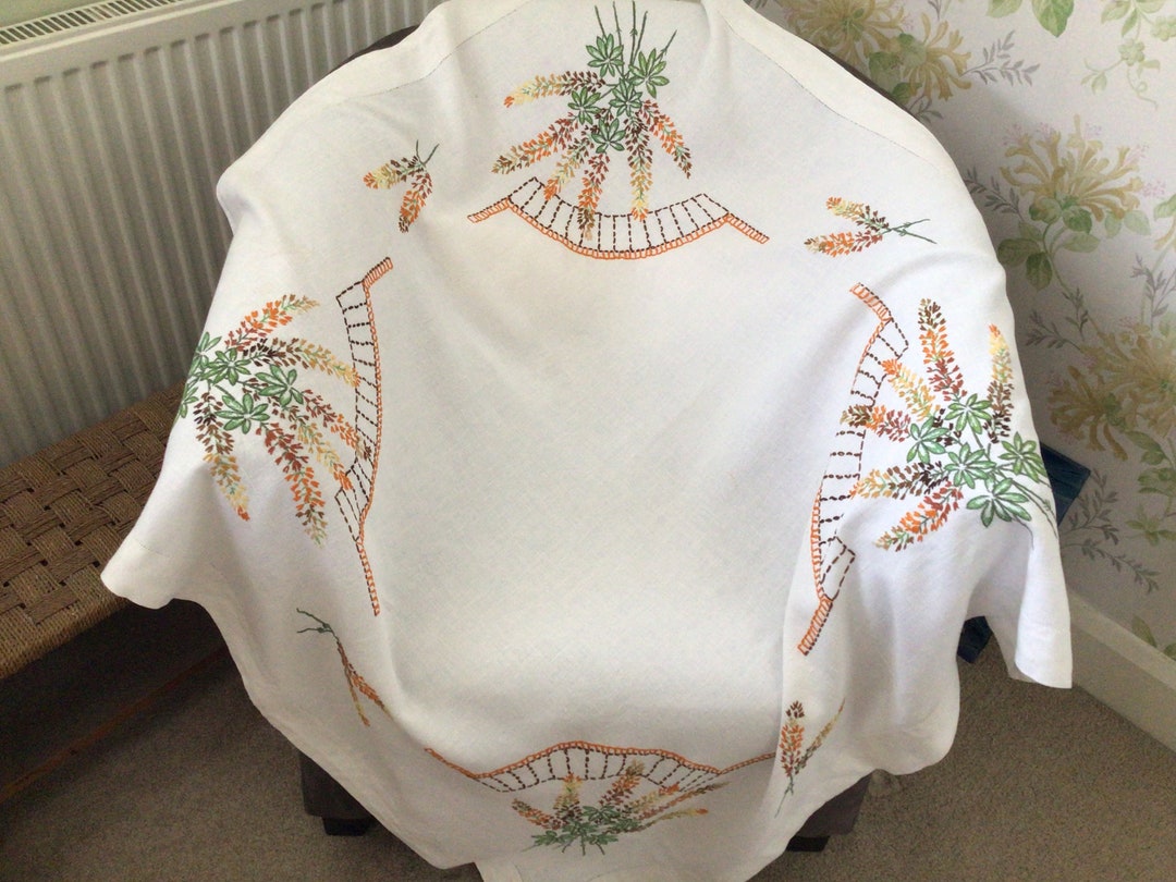 Vintage Embroidered Cotton Tablecloth. Square Cloth. Hand Etsy