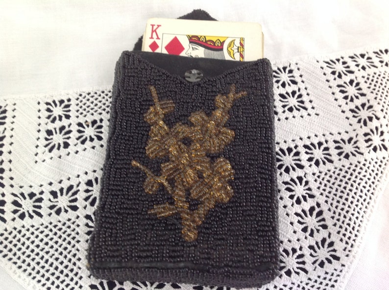 Original Cards.Handcrafted case. Chicago \u2018Duratone\u2019 set of playing cards in a Beadwork Card Case Vintage Arrco Playing Card Co