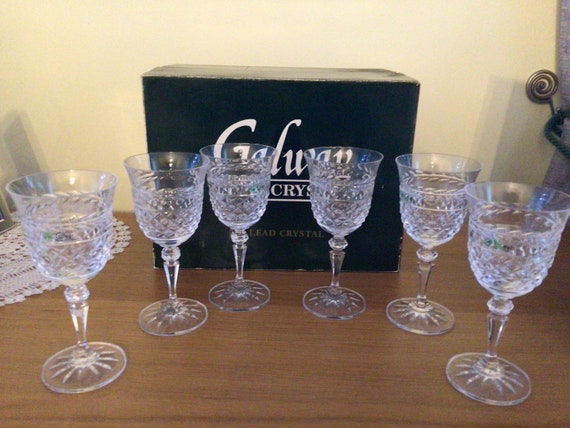 Galway Crystal Sherry Glasses. leah Pattern Cut Crystal Set of Six