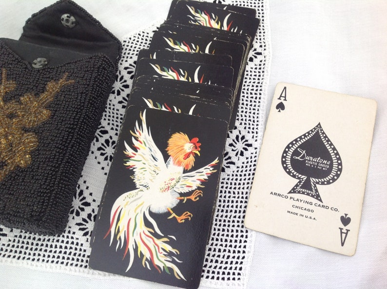 Original Cards.Handcrafted case. Chicago \u2018Duratone\u2019 set of playing cards in a Beadwork Card Case Vintage Arrco Playing Card Co