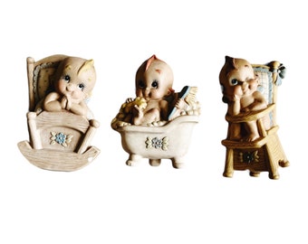 Vintage Kewpie Doll Baby Ceramic Wall Plaques - Set of 3 - Nursery Decor - Mid Century Retro Charm