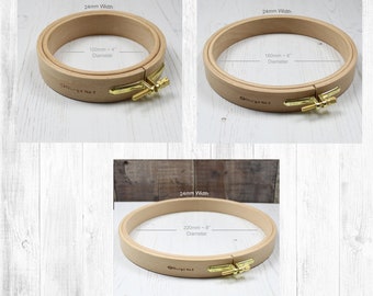 Nurge Wooden Embroidery Hoop Cross Stitch Beech Wood Ring Pack of 3 Hoops 4", 6" & 8" x 24mm Depth