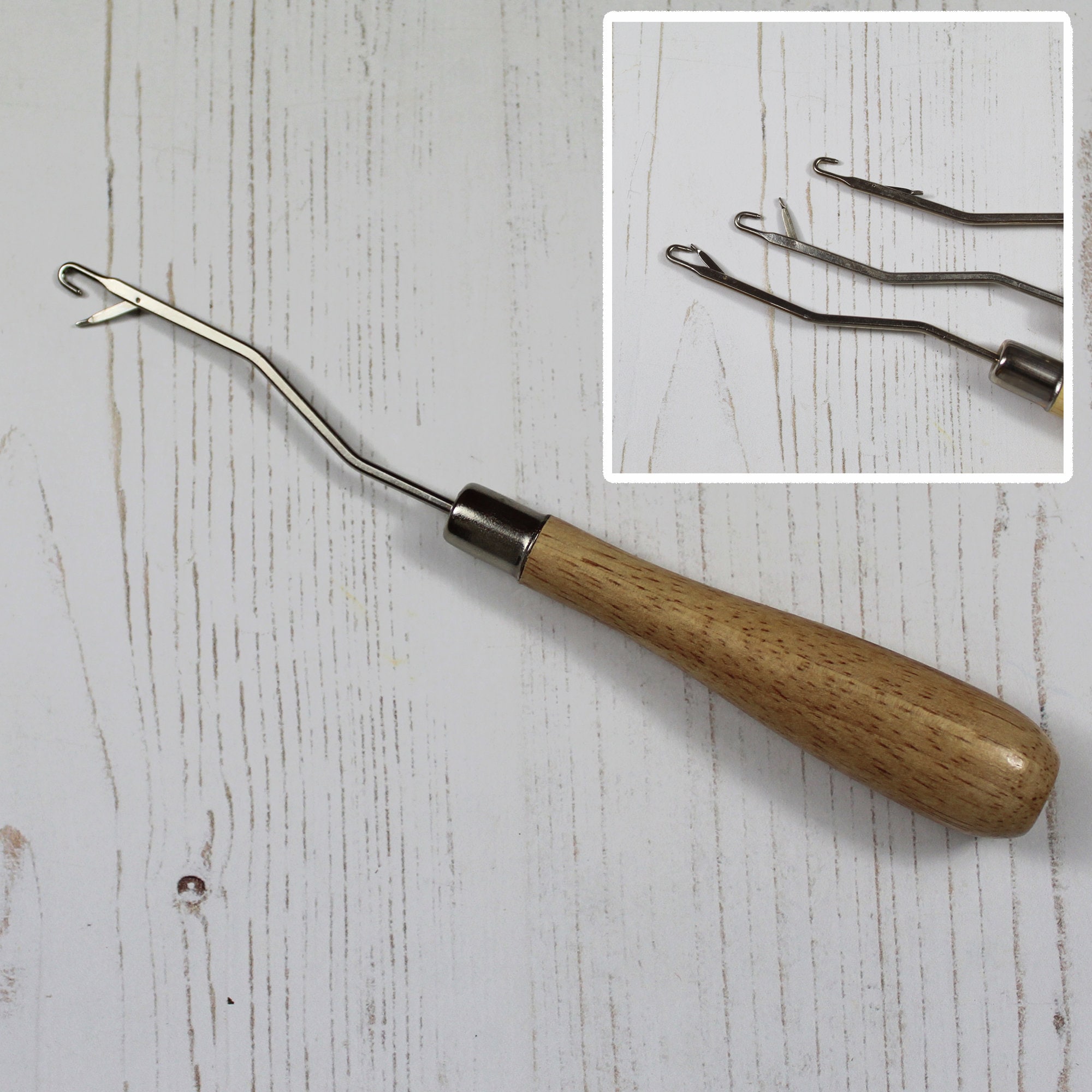 Rug Making Latch Hook Tool With Wooden Handle for Tapestry Carpet