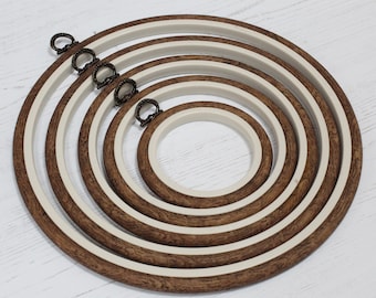 Nurge Embroidery Flexi Hoop Round Cross Stitch Display Wood Effect in 3 Sizes