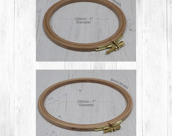Nurge Wooden Embroidery Hoop Cross Stitch Beech Wood Ring Pack of 2 Hoops 5” & 7” x 8mm Depth