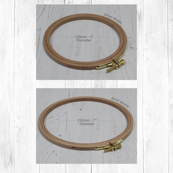 Nurge Wooden Embroidery Hoop Cross Stitch Beech Wood Ring Pack of 2 Hoops  5” & 7” x 8mm Depth