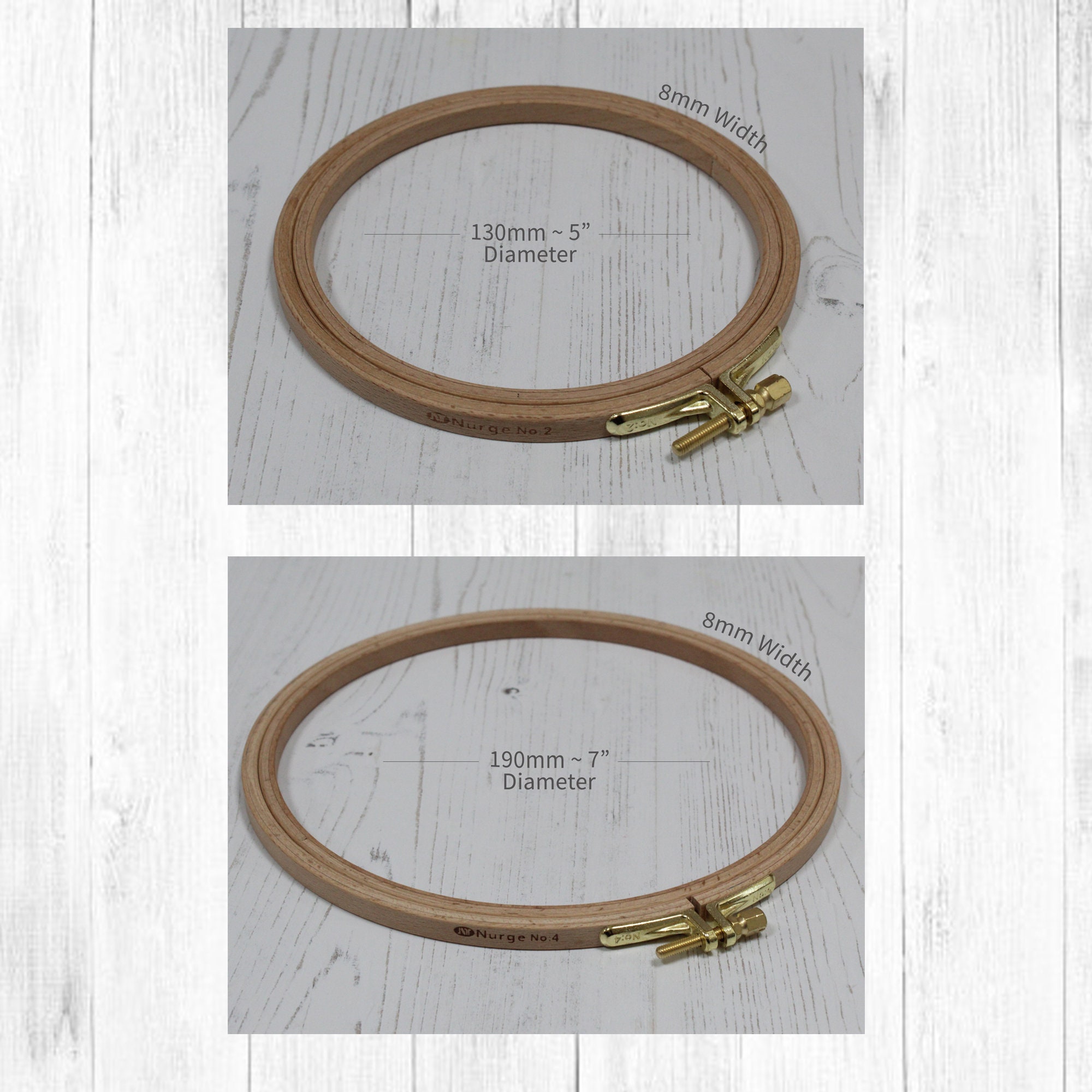 Telaio da ricamo in legno Nurge per punto croce, anello in legno di faggio, confezione da 2 cerchi da 5 e 7 x 8 mm di profondità - Italia