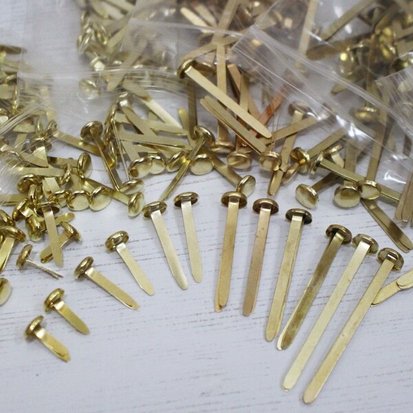 Paper Fasteners Brass Plated Split Butterfly Pins in 6 Size Options & Washers