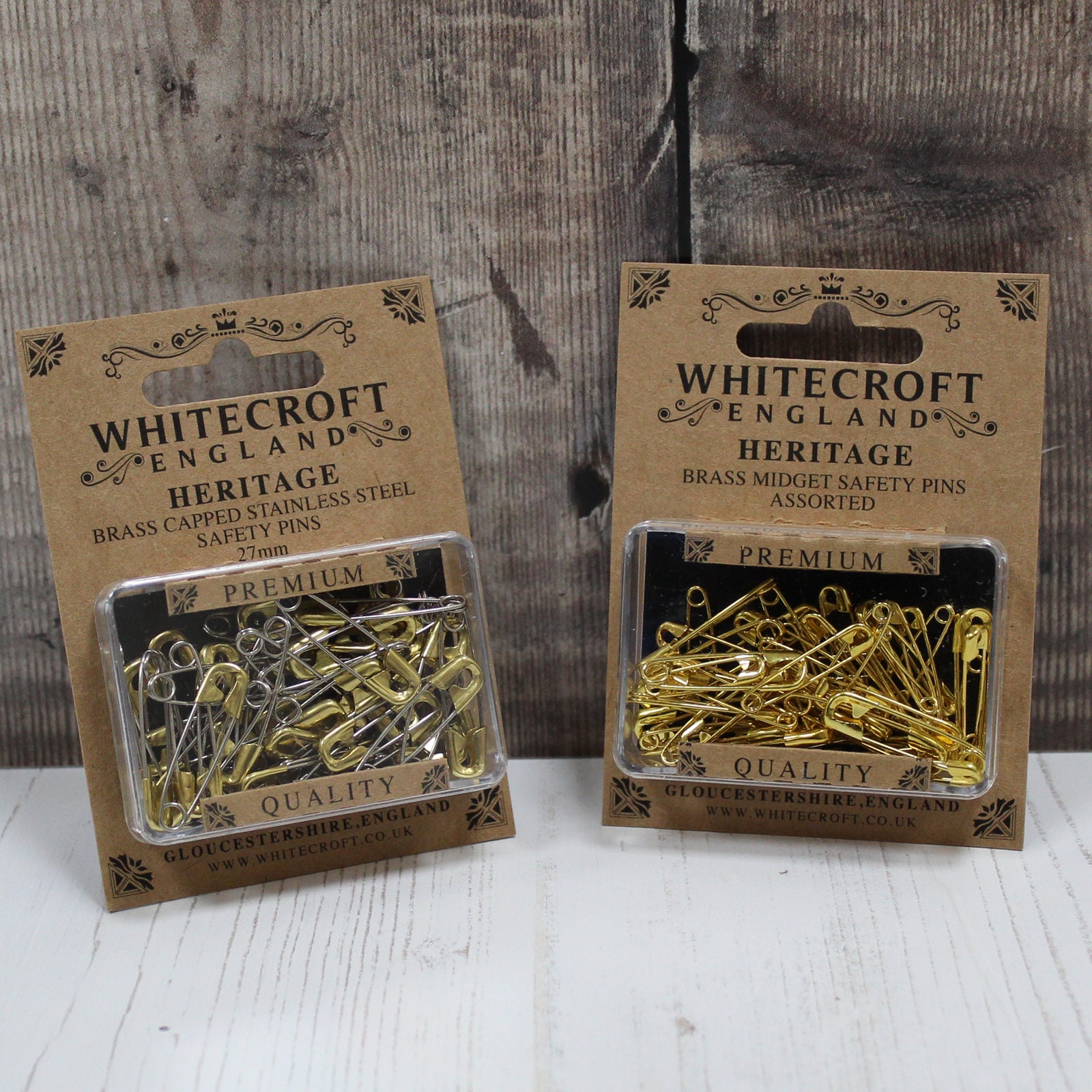 Whitecroft Heritage Brass Safety Pins 2 Types & Assorted Sizes