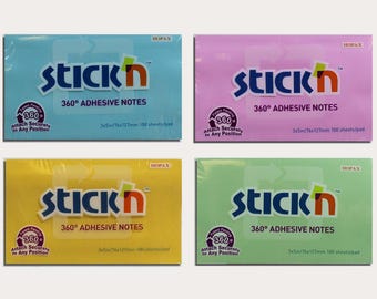 Stick’n Sticky Post Script Memo Pad Notes 360 Adhesive Label Stick & Remove It #5 ~ 76mm x 127mm x4 Pads
