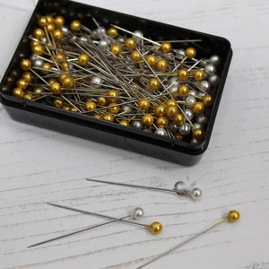 144 Pearl Head Pins 10 Coloured Options for Dressmaking Craft Sewing & Florists Silver & Gold Mix