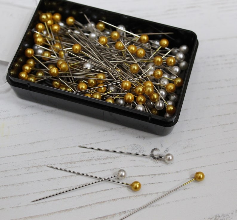 144 Pearl Head Pins 10 Coloured Options for Dressmaking Craft Sewing & Florists Silver & Gold Mix