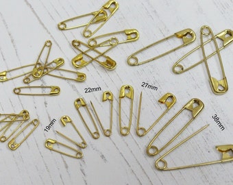Premium Quality Pure Solid Brass Safety Pins in 5 Sizes Small to Large