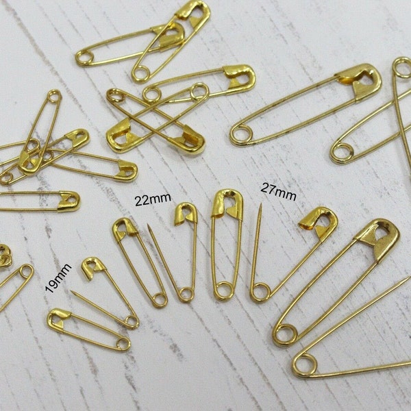 Premium Quality Pure Solid Brass Safety Pins in 5 Sizes Small to Large