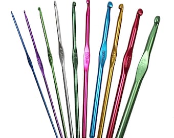 Coloured Crochet Hooks Aluminium Metal Bright Colours in 10 Sizes and Packs