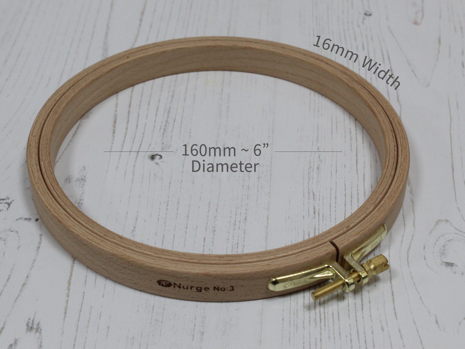 Nurge Premium Beech Wood Gold Clasp Embroidery Hoop 8mm (160mm = 6.29 inch ~ Approx 6 inch)