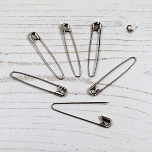 French Style 40mm Coiless Safety Pins for Bead Craft and Jewellery Silver Coloured